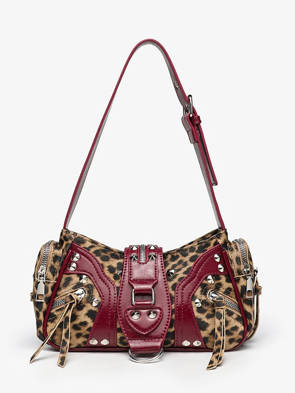 Leather shoulder bag with a slanted strap for women