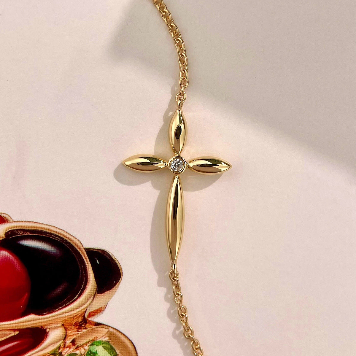 Adjustable Sterling Silver Cross Bracelet with Gold Plating