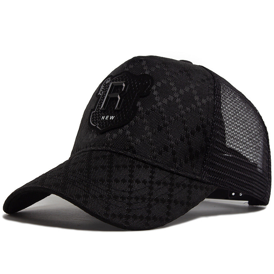 Embroidered Plaid Baseball Cap with Leather Label
