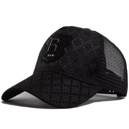 Embroidered Plaid Baseball Cap with Leather Label