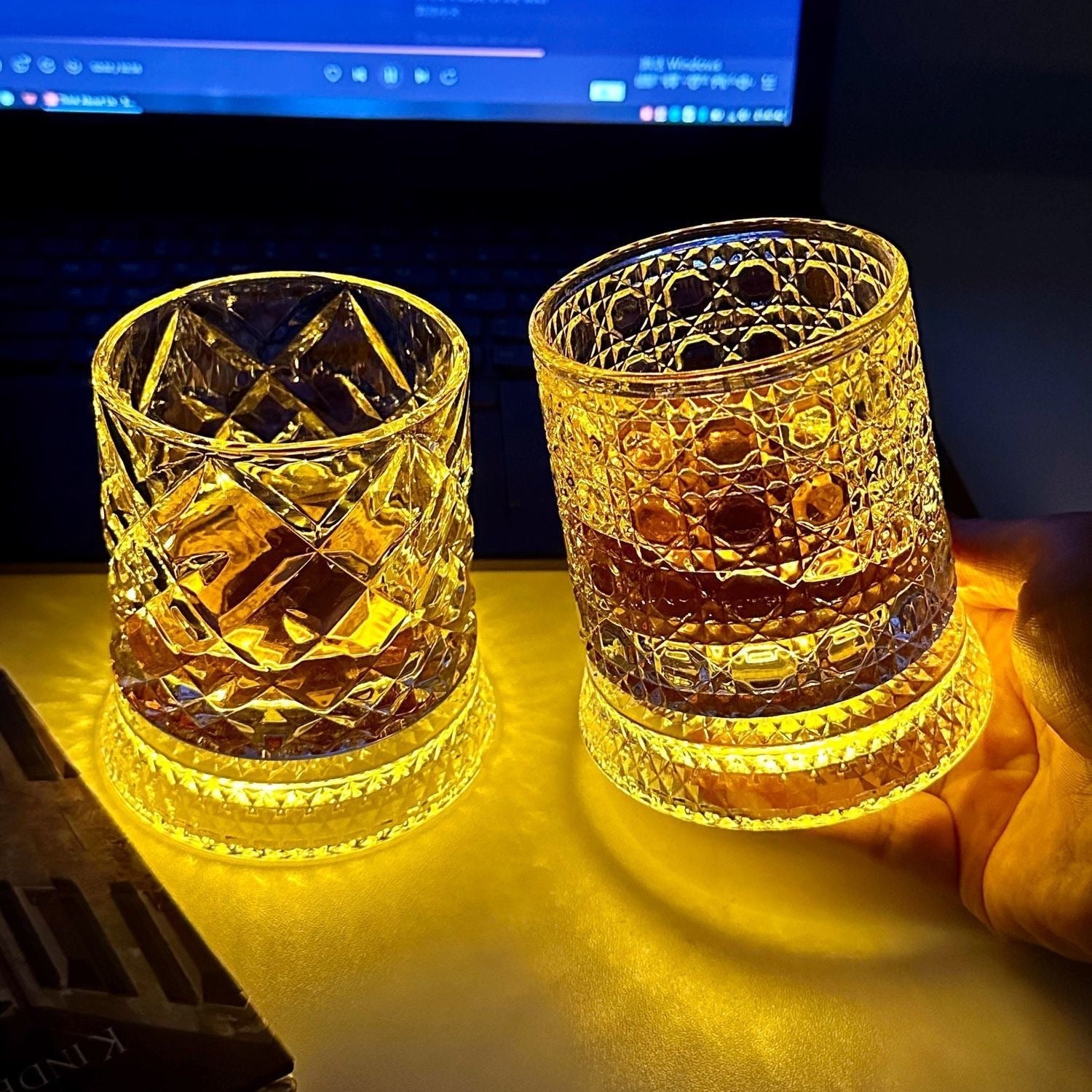 Rotating Luminous Whiskey Glass with Coaster