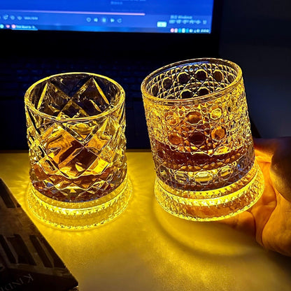 Rotating Luminous Whiskey Glass with Coaster