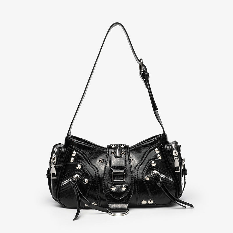 Leather shoulder bag with a slanted strap for women