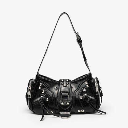 Leather shoulder bag with a slanted strap for women
