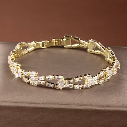 Geometric Square Two-Row Zircon Tennis Bracelet