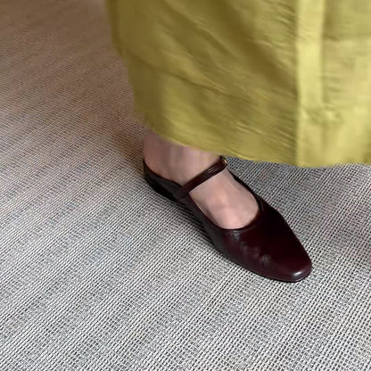 French Genuine Leather Flat Sandals