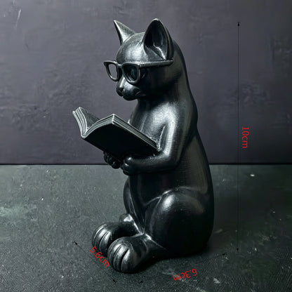 3D Printed Cat Reading Sculpture Desktop Decoration