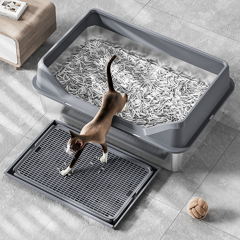 Stainless Steel Cat Litter Box with Anti-Splash Cover