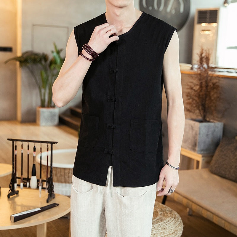 Chinese Style Cotton Linen Sleeveless Vest