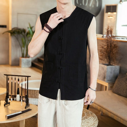 Chinese Style Cotton Linen Sleeveless Vest