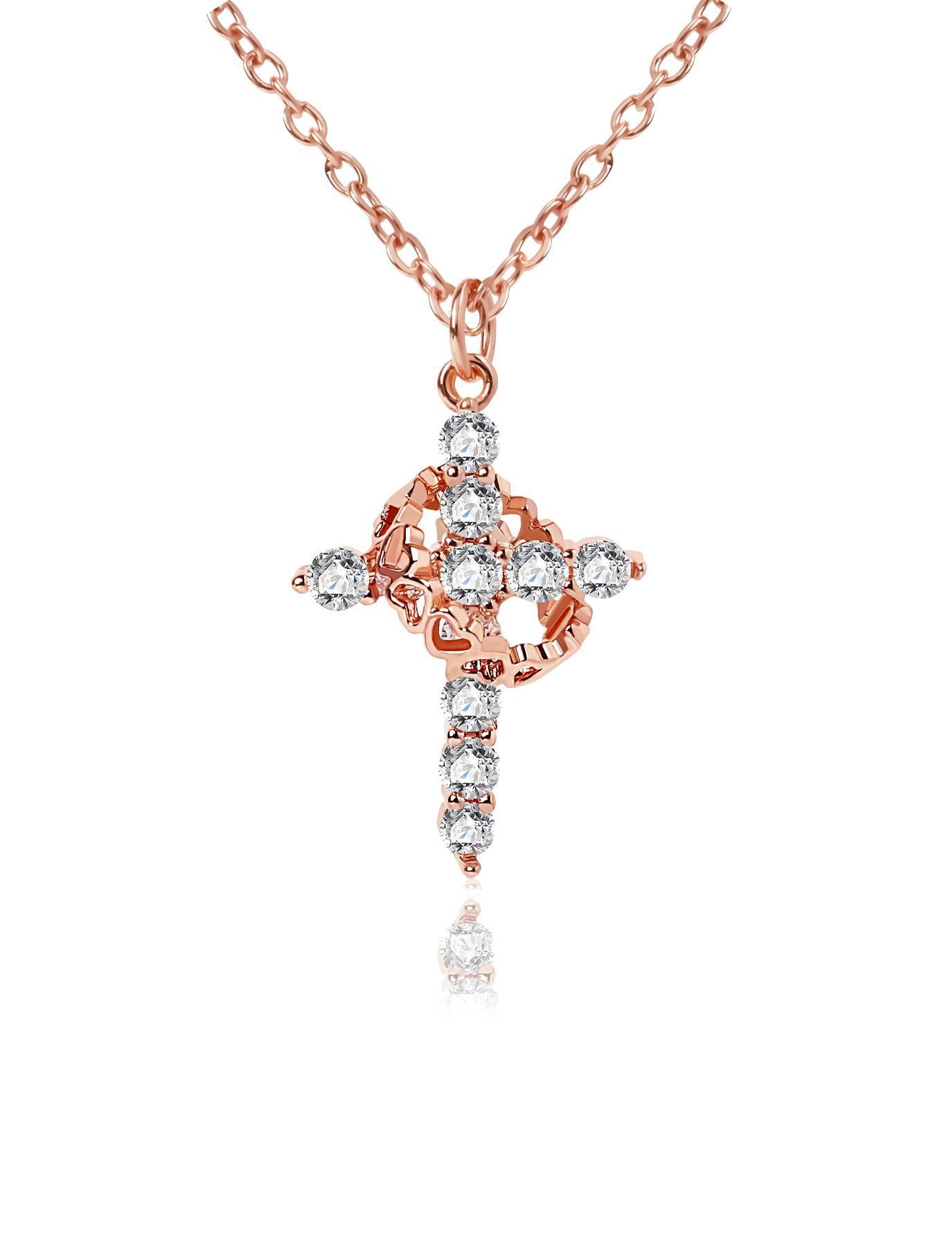 Rotating Zircon Cross Pendant Necklace