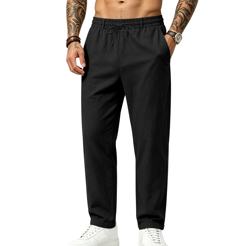 Mens Casual Linen Drawstring Trousers
