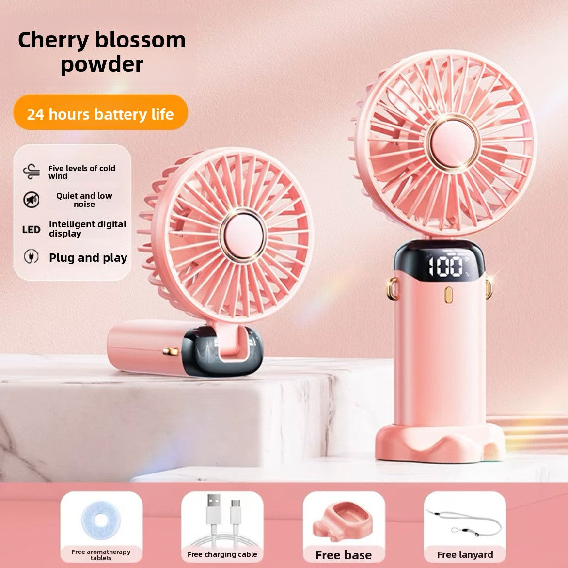 Portable USB Rechargeable Handheld Fan with Digital Display