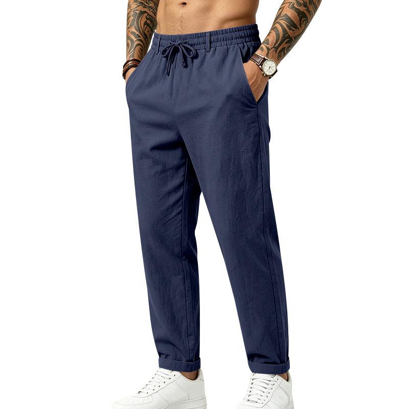 Mens Casual Linen Drawstring Trousers