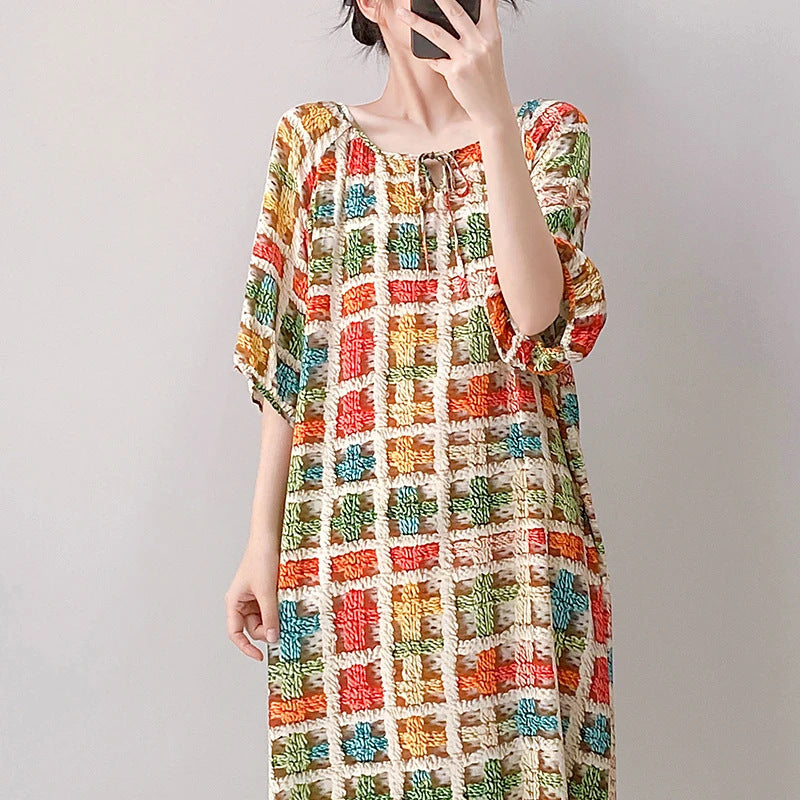 Mianchui Shijia 2026 Summer Thin Short-Sleeve Nightgown for Women, Loose Plus Size, Can Be Worn Outside, Home Wear, Artificial Cotton Dress