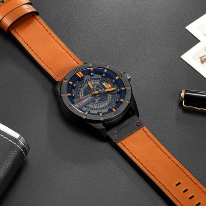 Curren Mens Calendar Leather Strap Watch