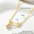 Copper-Inlaid Zircon Heart Pendant Necklace, Heart-Shaped Clavicle Chain