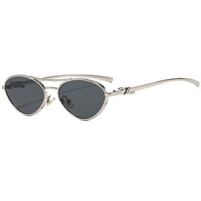 Metal double-bridge triangular sunglasses