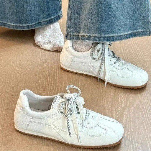 Women Cowhide Square Toe Lace-Up Casual Shoes