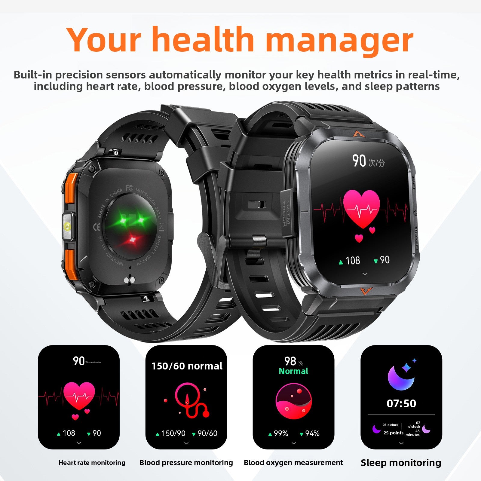 Bluetooth Smart Watch with Health Monitoring and Call Function