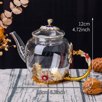 Exquisite Enamel Teapot, Crystal Glass Tea Cup