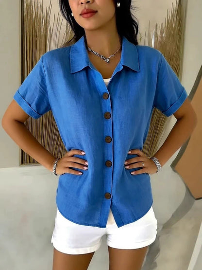 Casual Lapel Button Short Sleeve T-Shirt