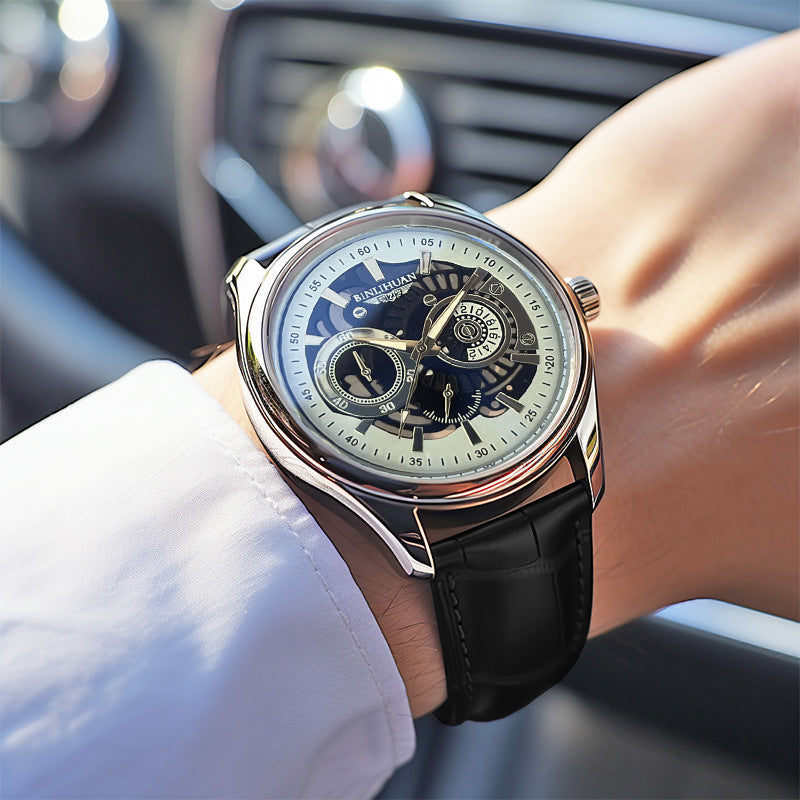 Mens Quartz Watch with Leather Strap