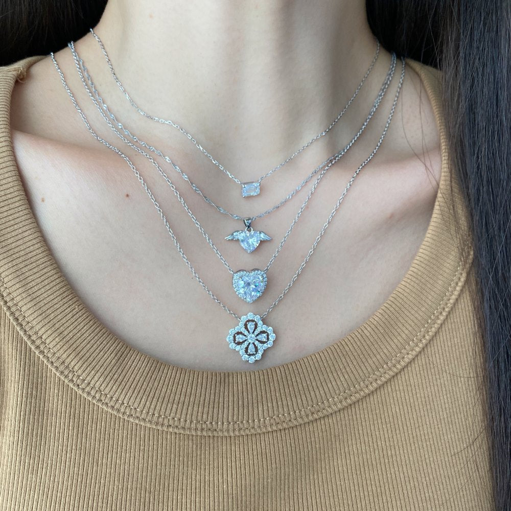 S925 Silver Clover Heart Pendant Necklace