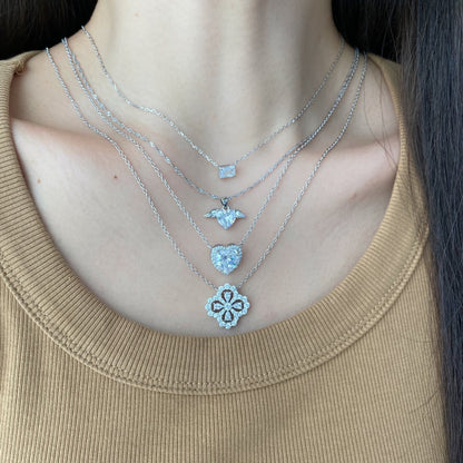 S925 Silver Clover Heart Pendant Necklace