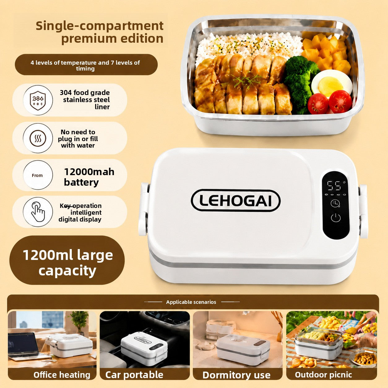 Portable Electric Lunch Box with Digital Display