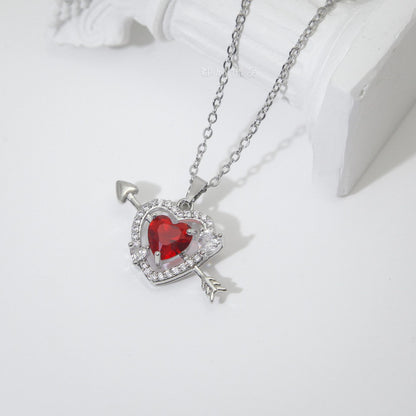 One Arrow Through Heart Ruby Zircon Necklace