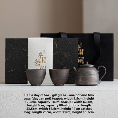Gilded Ceramic Teapot Set with Cups