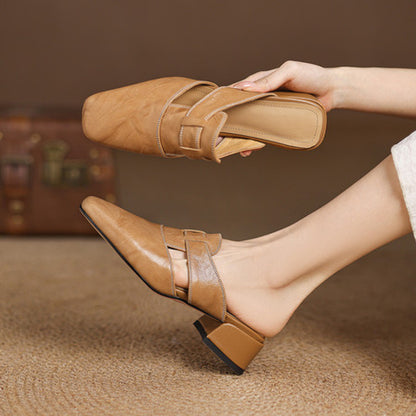 Chunky Heel Leather Sandals