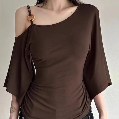 Womens Retro Oblique Shoulder T-Shirt