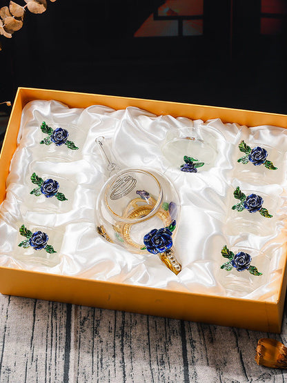 Exquisite Enamel Teapot, Crystal Glass Tea Cup