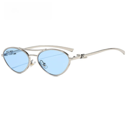 Metal double-bridge triangular sunglasses