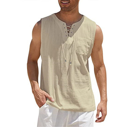 Mens Sleeveless Cotton Casual Shirt
