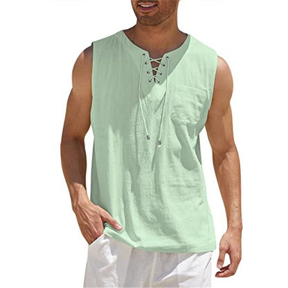 Mens Sleeveless Cotton Casual Shirt