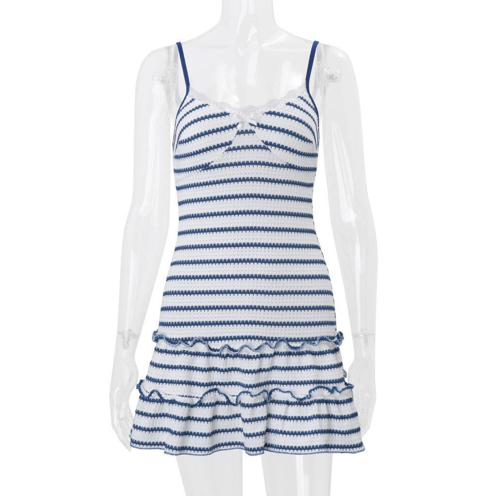 Sleeveless Backless Striped Dress