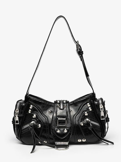 Leather shoulder bag with a slanted strap for women