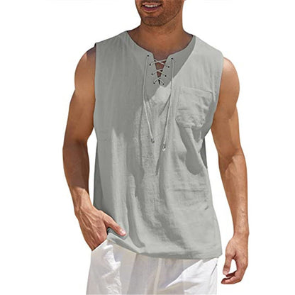 Mens Sleeveless Cotton Casual Shirt