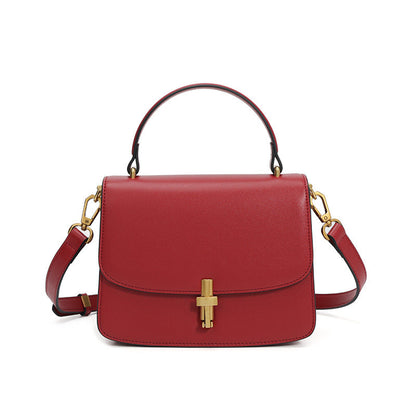 Metal buckle genuine leather small square handbag