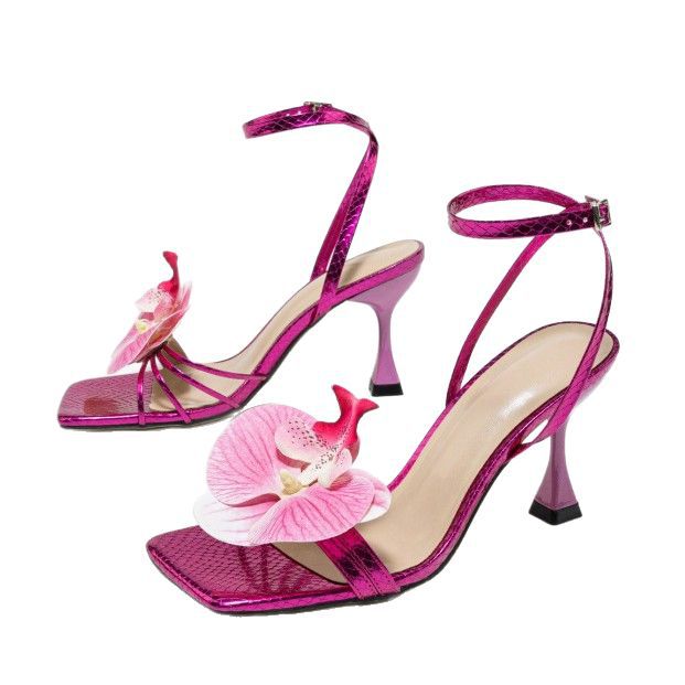 Womens Square Toe Floral Ankle Strap Sandals