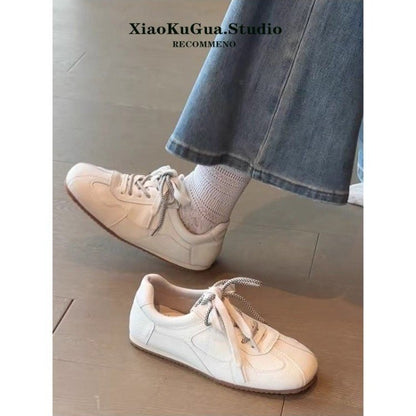 Women Cowhide Square Toe Lace-Up Casual Shoes