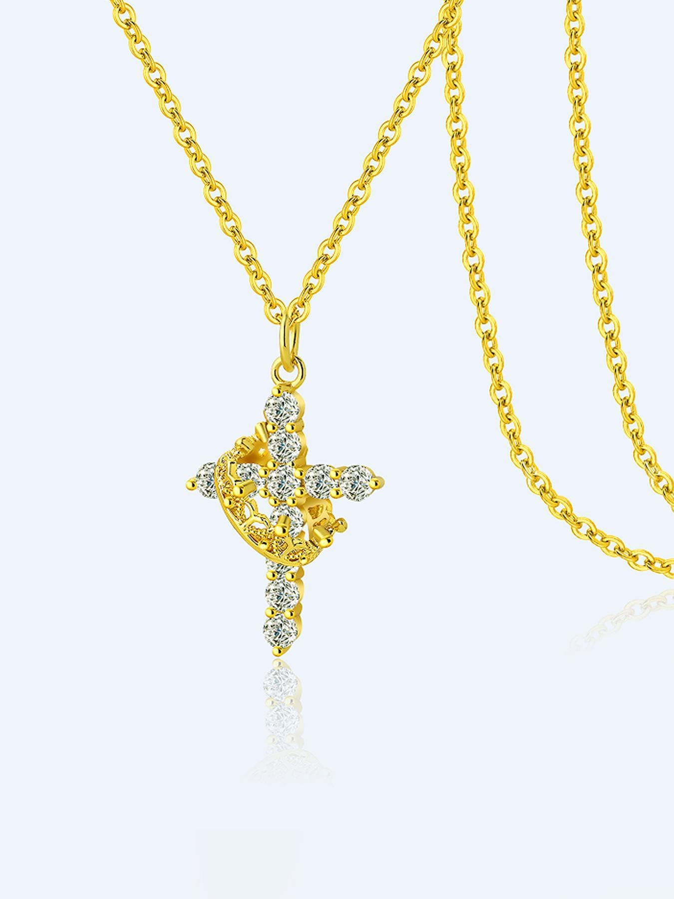 Rotating Zircon Cross Pendant Necklace