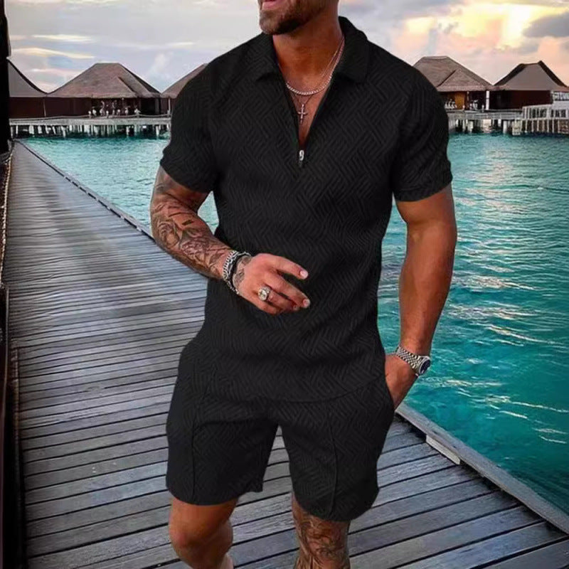 Zip-up collar short sleeves