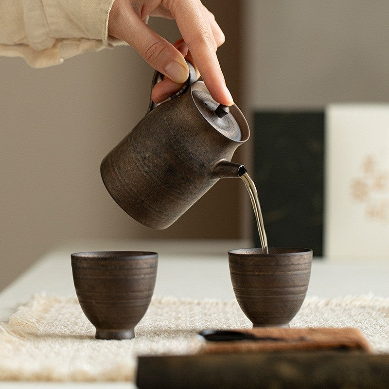 Gilded Ceramic Teapot Set with Cups