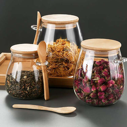 High Borosilicate Glass Sealed Jar with Spoon for Storage