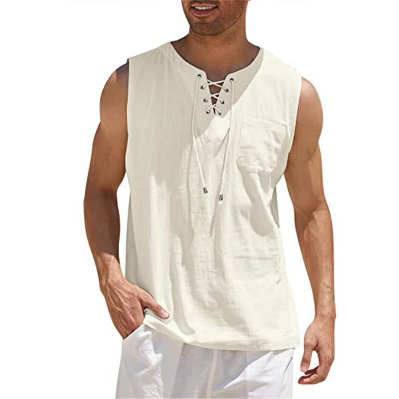 Mens Sleeveless Cotton Casual Shirt