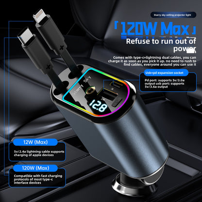 120W Retractable Cable Car Charger with Digital Display